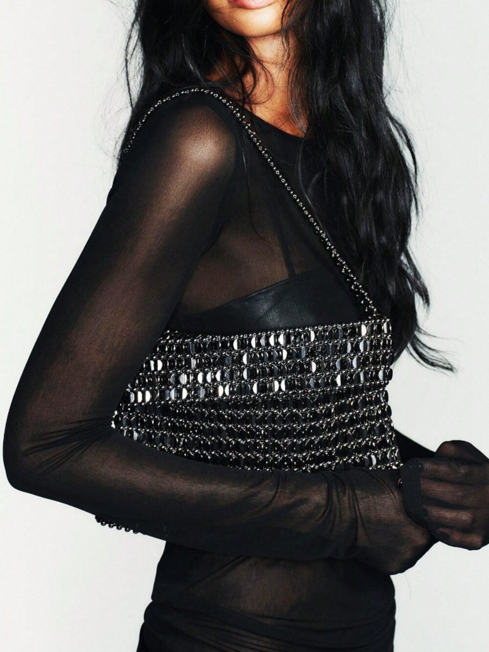 Silver Casual Women's Beaded Square Flap Shoulder Bag